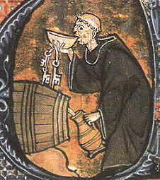 Image of a monk drinking beer by a keg. The oils and acids in hops are crucial in the beer-making process forthe way they balance bitterness and flavours. It is important to store brewing hops properly in oder to prevent them from losing their flavor-giving properties. The oils from hops are being researched for medicianl applications as well.